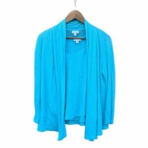 J. Jill Linen Turquoise Cardigan & Tank Set size small